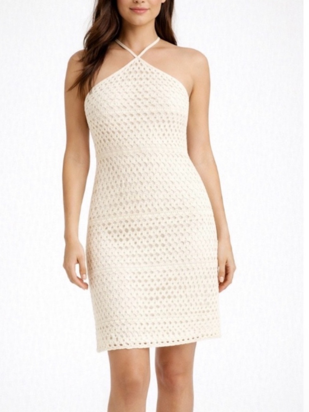 Old Navy Cream Crochet Halter Mini Dress